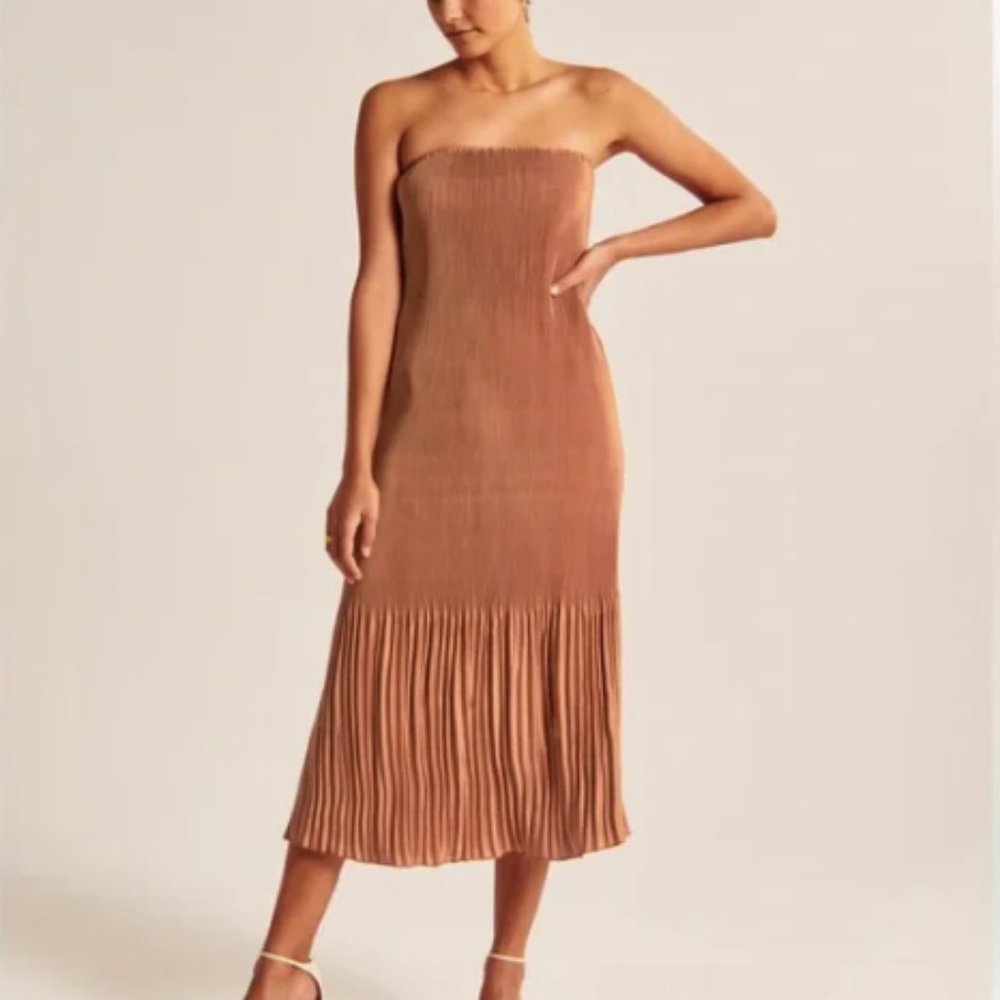 NWT Abercrombie Strapless Pleat Release Midi Dress Size M